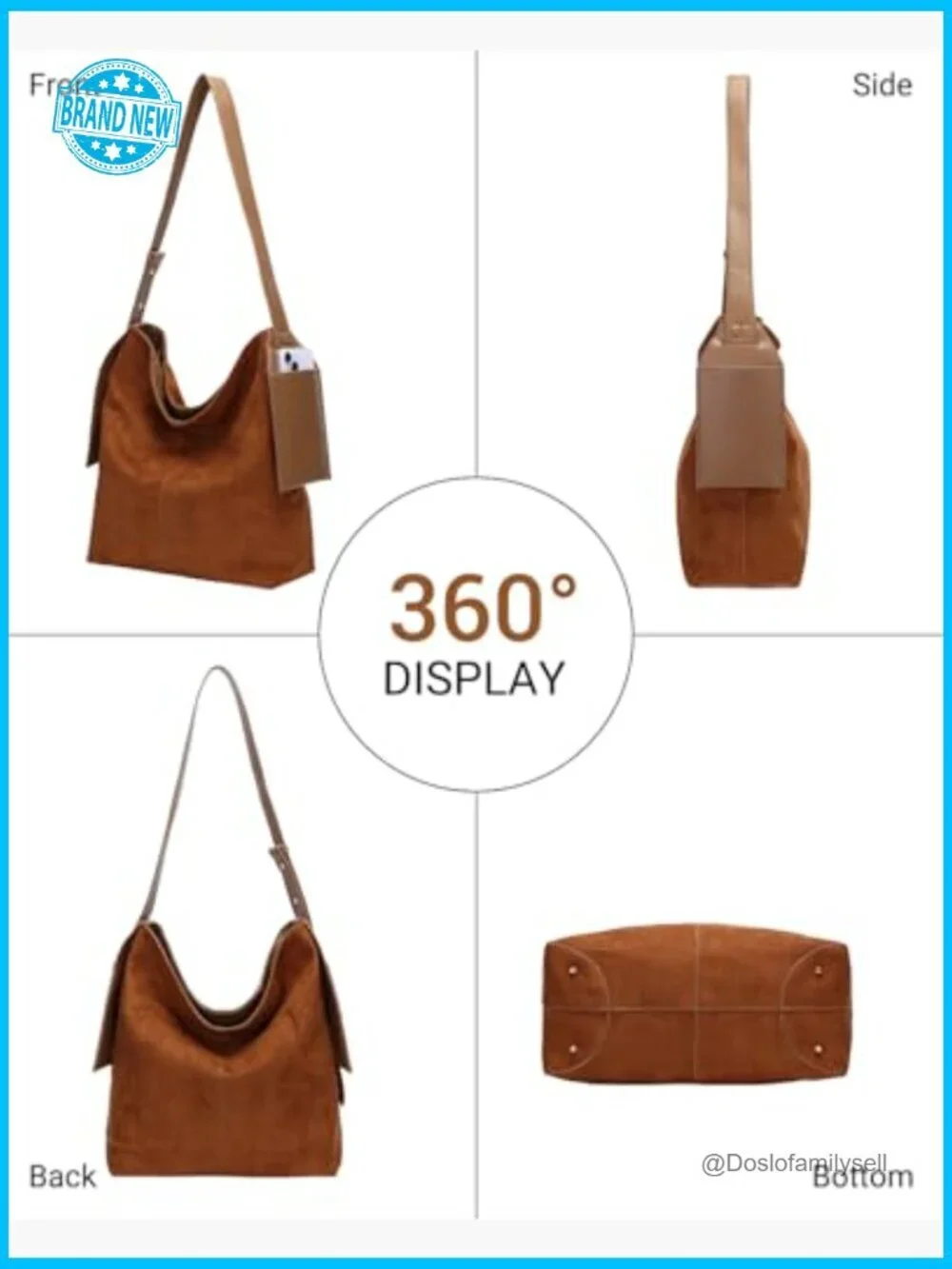 Suede Hobo Shoulder Bag Crossbody Purse Tote Handbag With Adjustable Strap